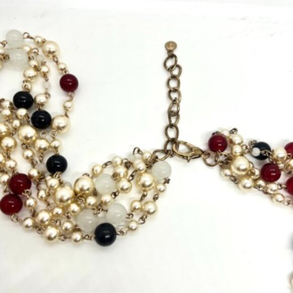 MULTI STRAND PEARL BEAD NECKLACE RED BLACK GOLD LUXE COUTURE STATEMENT 28" - Picture 11 of 12